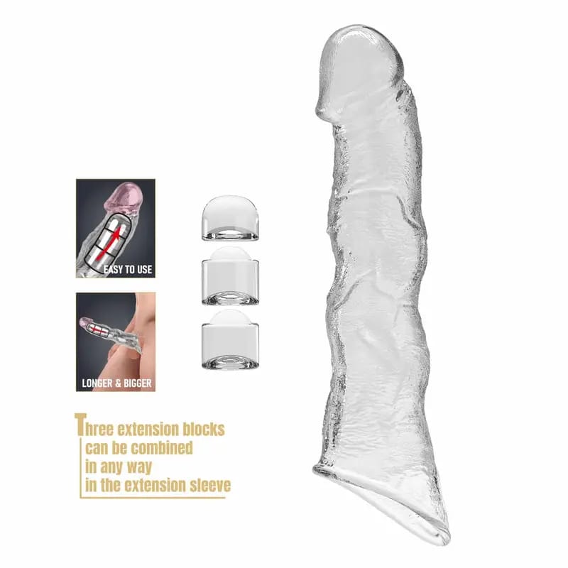 Pretty Love Extension Penis Sleeve with Modular Length Blocks – Clear (28cm)