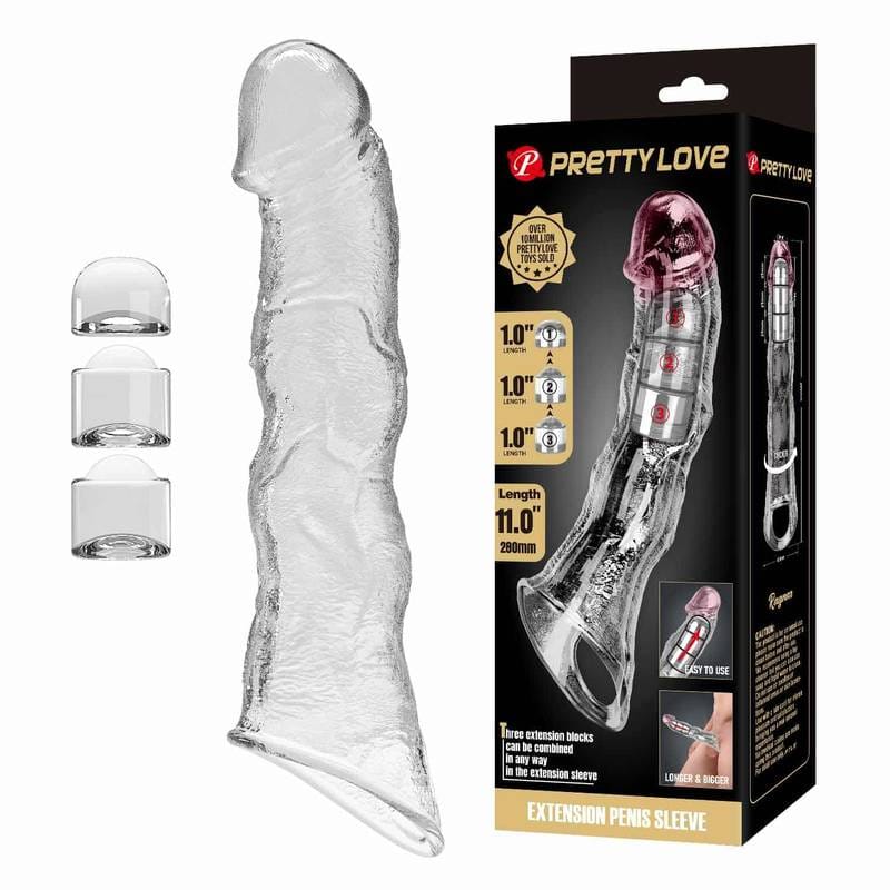 Pretty Love Extension Penis Sleeve with Modular Length Blocks – Clear (28cm)