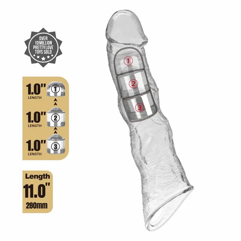 Pretty Love Extension Penis Sleeve with Modular Length Blocks – Clear (28cm)