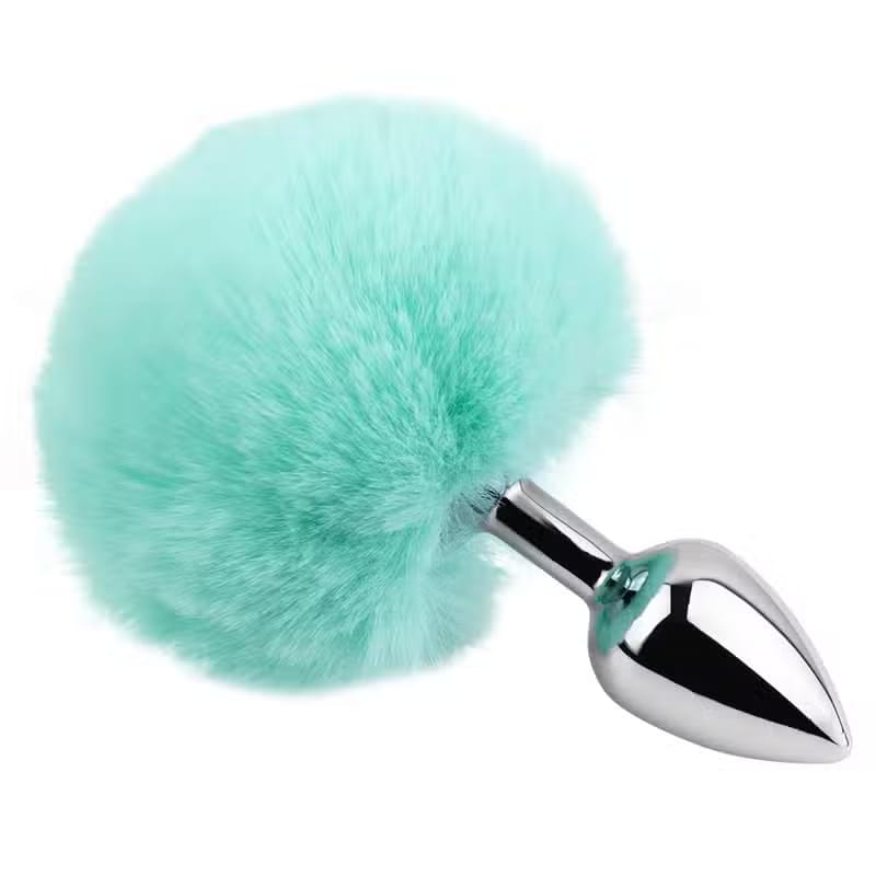 Small Steel Bunny Tail Anal Plug – Aqua