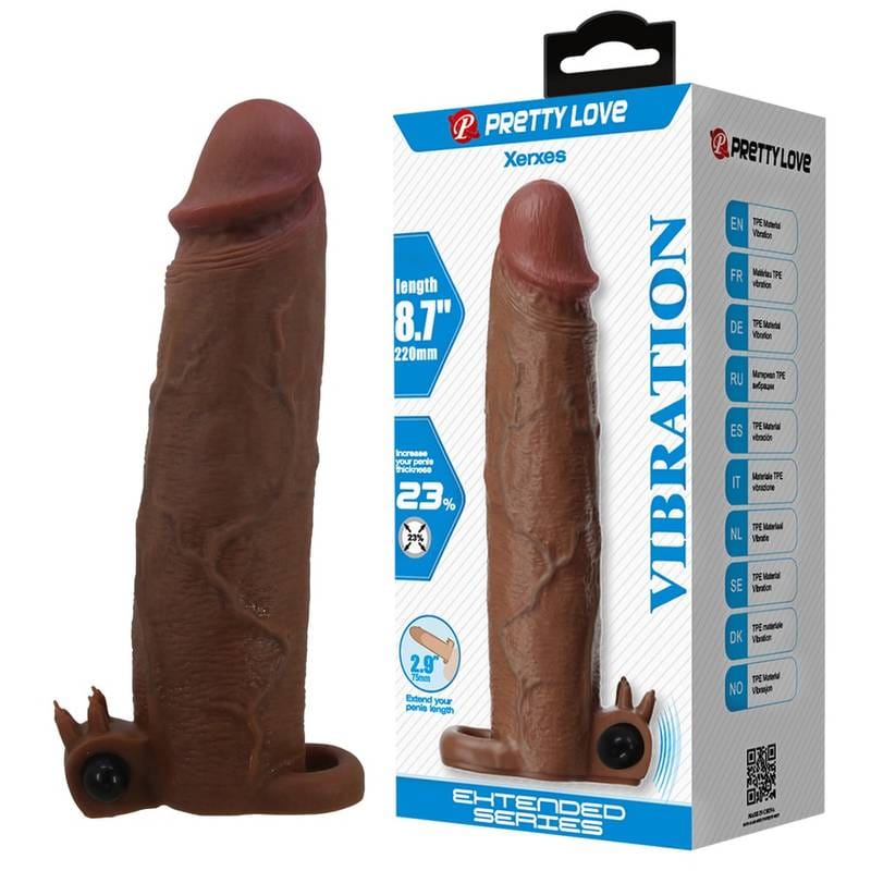 Pretty Love – Xerxes 8.7″ Penis Extension with Vibrating Clit Stimulation- Brown