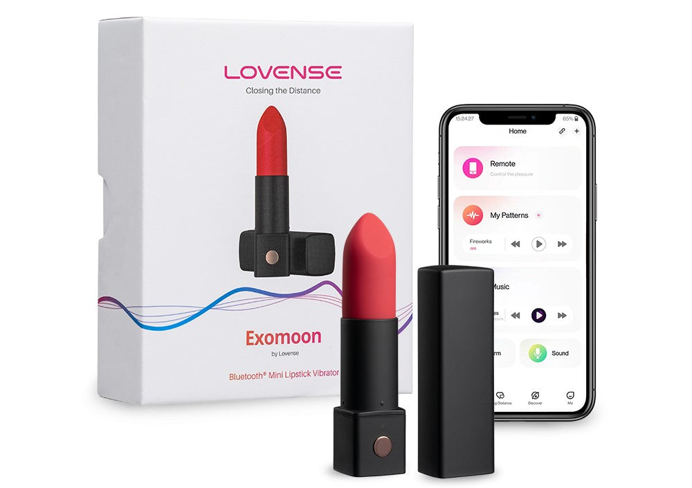 Lovense Exomoon – Rechargeable Silicone App Control Lipstick Bullet Vibrator – Black/Red